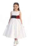 Ivory/Burgundy Flowers and Sash Flower Girl Dress
