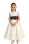 Ivory/Burgundy Flowers and Sash Flower Girl Dress