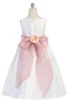Ivory/Burgundy Flowers and Sash Flower Girl Dress