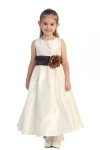 Ivory/Burgundy Flowers and Sash Flower Girl Dress