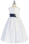 Ivory/Burgundy Flowers and Sash Flower Girl Dress
