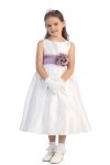 Ivory/Burgundy Flowers and Sash Flower Girl Dress