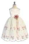 Ivory/Rose Satin Sleeveless Embroidered Adorable Flower Girl Dress