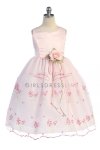 Ivory/Rose Satin Sleeveless Embroidered Adorable Flower Girl Dress