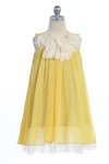 Red Chiffon Short Flower Girl Dress with ruffled flower neckline