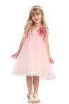 Rose Soft tulle overlay empire dress with Short Sleeves