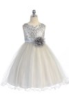 Gorgeous Fuchsia Sequined Round Neck Tulle Overlaid Girl Dress