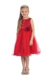 Gorgeous Fuchsia Sequined Round Neck Tulle Overlaid Girl Dress