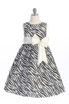 Ivory Zebra Pattern Velvet Flocking Taffeta Girl Dress