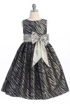 Ivory Zebra Pattern Velvet Flocking Taffeta Girl Dress