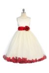 Ivory/Turquoise Satin & Tulle Petal Flower Girl Dress with Sash & Flower