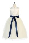 Ivory/Burgundy Elegant Satin & Tulle Flower Girl Dress