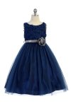 Navy Blue Sleeveless Tulle Dress with Mesh Rolled Flowers Flower Girl Dress Navy Blue Sleeveless Tulle Dress with Mesh Rolled Flowers Flower Girl Dress
