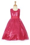 Fuchsia Sleeveless Tulle Sequin Dress