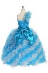 Aqua Single Shoulder Princess Pageant Girl Ball Gown