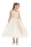 Taupe/Ivory Satin Surplice Top with Double Layer Tulle Flower Girl Dress
