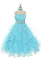 Aqua  Organza Ruffled Skirt Flower Girl Dress