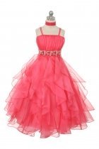 Coral Organza Ruffled Skirt Flower Girl Dress