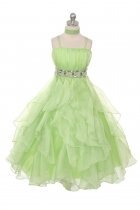 Lime Green Organza Ruffled Skirt Flower Girl Dress