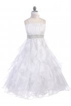 White Organza Ruffled Skirt Flower Girl Dress