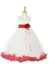 White/Lime Sleeveless Satin Flower Petal Flower Girl Dress with Sash