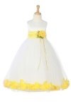 White/Lime Sleeveless Satin Flower Petal Flower Girl Dress with Sash