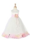 White/Lime Sleeveless Satin Flower Petal Flower Girl Dress with Sash