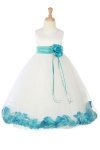 White/Lime Sleeveless Satin Flower Petal Flower Girl Dress with Sash