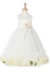 White/Lime Sleeveless Satin Flower Petal Flower Girl Dress with Sash