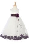 White/Lime Sleeveless Satin Flower Petal Flower Girl Dress with Sash