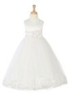 White/Lime Sleeveless Satin Flower Petal Flower Girl Dress with Sash
