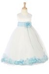 White/Lime Sleeveless Satin Flower Petal Flower Girl Dress with Sash