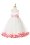 White/Lime Sleeveless Satin Flower Petal Flower Girl Dress with Sash