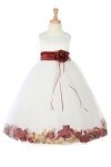 White/Lime Sleeveless Satin Flower Petal Flower Girl Dress with Sash