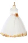 White/Lime Sleeveless Satin Flower Petal Flower Girl Dress with Sash