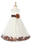White/Lime Sleeveless Satin Flower Petal Flower Girl Dress with Sash