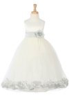 White/Lime Sleeveless Satin Flower Petal Flower Girl Dress with Sash
