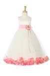 White/Lime Sleeveless Satin Flower Petal Flower Girl Dress with Sash