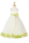White/Lime Sleeveless Satin Flower Petal Flower Girl Dress with Sash