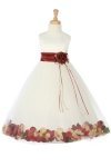 White/Lime Sleeveless Satin Flower Petal Flower Girl Dress with Sash