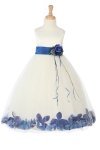 White/Lime Sleeveless Satin Flower Petal Flower Girl Dress with Sash