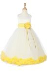 White/Lime Sleeveless Satin Flower Petal Flower Girl Dress with Sash