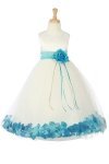 White/Lime Sleeveless Satin Flower Petal Flower Girl Dress with Sash