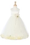 White/Lime Sleeveless Satin Flower Petal Flower Girl Dress with Sash