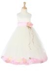 White/Lime Sleeveless Satin Flower Petal Flower Girl Dress with Sash