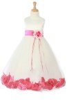 White/Lime Sleeveless Satin Flower Petal Flower Girl Dress with Sash
