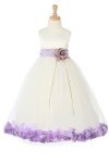 White/Lime Sleeveless Satin Flower Petal Flower Girl Dress with Sash