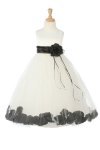 White/Lime Sleeveless Satin Flower Petal Flower Girl Dress with Sash