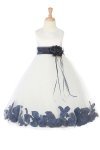 White/Lime Sleeveless Satin Flower Petal Flower Girl Dress with Sash