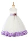 White/Lime Sleeveless Satin Flower Petal Flower Girl Dress with Sash